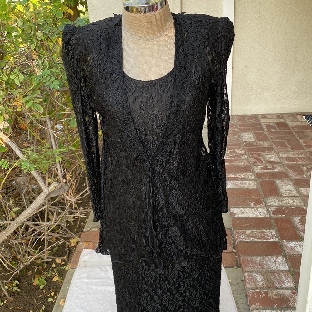 SARA MIQUE VINTAGE BLACK SILK FRENCH LACE - Picture 6 of 16